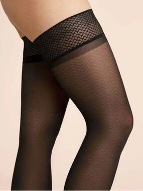 Sheertex Chevron Classic Sheer Thigh-Highs 3XL Black Like New! $59